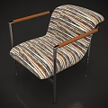 Stylish Accent Chair with Striped Fabric Upholstery Wooden Armrests and Metal Frame for Living Room