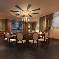 Elegant Private Room Interior With Wooden Decor Chandelier Sofa Coffee Table And Red Flowering Tree