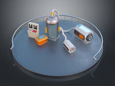 Industrial Machinery Setup on Circular Platform with Cylindrical Tank and Control Panel 3d model
