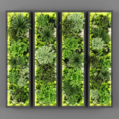 Indoor Living Plant Wall With Varied Green Plants And Neat Vertical Arrangement 3d model