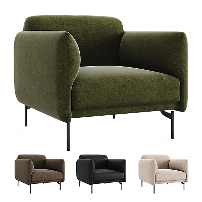 Modern Single Sofa Velvet Upholstered Comfortable Design With Black Metal Legs And Multiple Colors 3d model