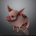 Pink Piglet With Big Ears Black Eyes Red Nose And Red Hooves On Dark Background