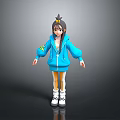 3D Anime Character With Blue Hoodie Yellow Pants White Shoes And Hair Accessory