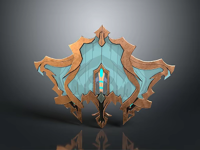 Futuristic Fantasy Shield With Copper Frame Blue Translucent Panels And Glowing Central Core 3d model