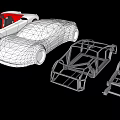 Modern Sports Car With Complete Body And Exposed Chassis Frame Structure