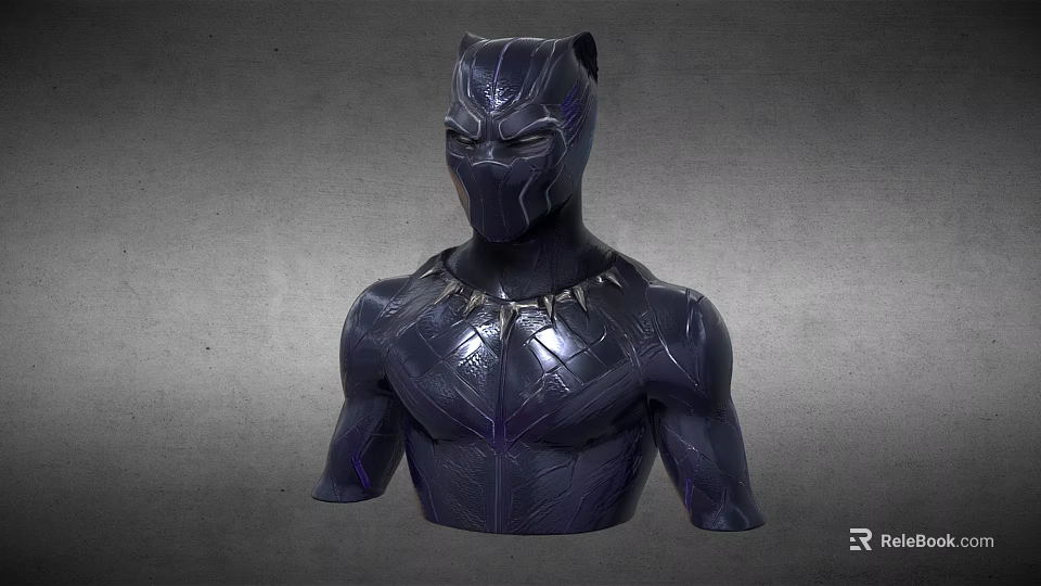 Game and Movie Character Black Panther Bust with Black Purple Patterned Suit and Muscular Design 3d model 