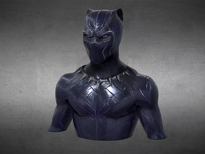 Game and Movie Character Black Panther Bust with Black Purple Patterned Suit and Muscular Design 3d model