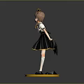 Anime Girl With Brown Hair Golden Crown White Blouse Black Pleated Skirt On Yellow Base