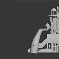 Themed Amusement Park Entrance Structure With Ferris Wheel Sign Slides And Decorative Towers