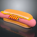 Delicious Hot Dog With Soft Bun Pink Sausage Yellow Sauce And Striped Topping