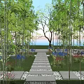 Serene Bamboo Garden With Stone Path Lush Lawn And Seating Area