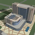 Modern Hospital Building Exterior Design With Glass Curtain Wall And Red Cross Symbol