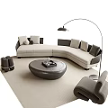 Modern L Shaped Fabric Sofa And Round Coffee Table Set With Floor Lamp And Cushions