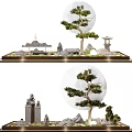 Miniature Garden Decor With Pine Tree Rockery Stones Lantern And Moon Elements 3d model