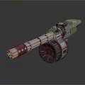 Futuristic Gatling Gun Weapon With Metallic Structure Multiple Barrels And Rotating Mechanism