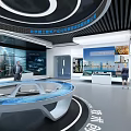 Modern High Tech Exhibition Hall Interior With Large Screens And Display Counters 3d model