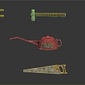 Essential Hardware Tools Set Featuring Hammer Red Oil Can and Saw 3d model