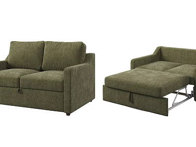 Olive Green Upholstered Convertible Sofa Bed With Sofa and Bed Modes 3d model