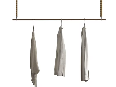 Clothes Hanger Rod With Three Garments Hanging 3d model