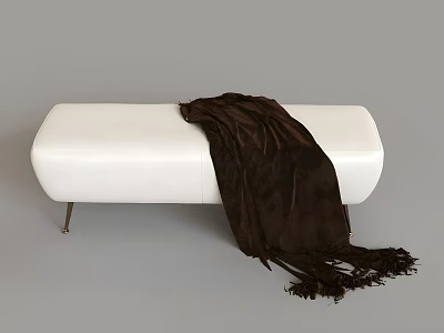 White Sofa Bench With Metal Legs And Dark Brown Fringed Blanket 3d model