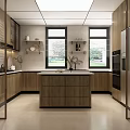 Modern Kitchen Interior Design With Wooden Cabinets Island Windows And Appliances