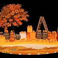 Autumn Themed Photo Spot With Orange Leaf Tree Pumpkins Wooden Barrels And Lantern