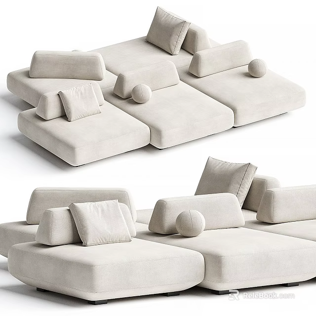 Modern Beige Modular Large Fabric Sectional Sofa With Various Soft Cushions For Cozy Living Room 3d model 