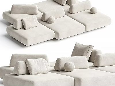 Modern Beige Modular Large Fabric Sectional Sofa With Various Soft Cushions For Cozy Living Room 3d model