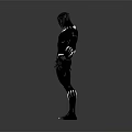 Game Movie Character In Black Tactical Suit With Silver Accents Standing Pose