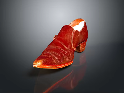 Stylish Red Leather Pointed Toe Shoes With Block Heel And White Lining 3d model