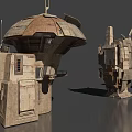 Futuristic Sci Fi Industrial Structures With Rough Textured Surfaces And Tower Design 3d model