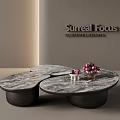 Modern Marble Coffee Table with Three Oval Sections and Fruit Decor on Top 3d model