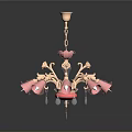Red Chandelier with Golden Metal Frame and Decorative Red Shades for Interior Lighting