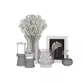 Decorative Ornament Set Featuring White Flowers Glass Vase Candles Coral Decor And Ginkgo Leaf Frame