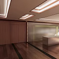 Modern Reception Desk Interior Design With Wooden Walls And Ceiling Lighting Features