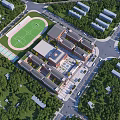 Modern School Building Complex Featuring Sports Field Running Track Lush Greenery And Surrounding Roads