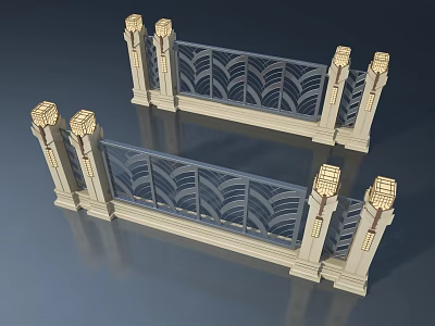 Decorative Art Deco Railings With Geometric Patterns And Lamp Posts 3d model