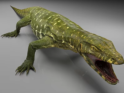 Green Reptile With Yellow Spots Open Mouth And Sharp Teeth Scaly Body 3d model Green Reptile With Yellow Spots Open Mouth And Sharp Teeth Scaly Body 3d model