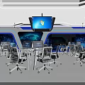 Futuristic High Tech Office Space With Large Digital Display Screen And Intelligent Control Console