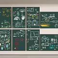 Colorful Hand Drawn Blackboard Wall Art With Classroom Illustrations And Welcome Message