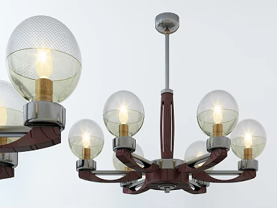 Modern Brown Metal Frame Chandelier With Multiple Glass Spherical Lampshades And Lit Bulbs 3d model