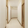 Modern Office Corridor With White Walls Wooden Doors And Tile Flooring