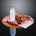 Fresh Milk with Stacked Cookies and Chocolate on Wooden Table with Checkered Cloth