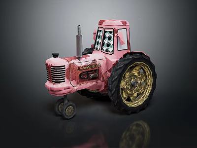 Vintage Pink SONNER Tractor Model Featuring Golden Wheels And Decorative Details 3d model