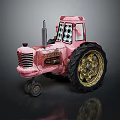 Vintage Pink SONNER Tractor Model Featuring Golden Wheels And Decorative Details