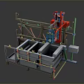 Industrial Processing Equipment With Metal Frame Red Mechanical Parts And Square Tanks