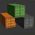 Colorful Stacked Shipping Containers in Green Orange and Gray on Dark Background