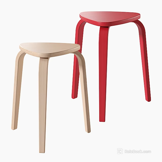 Modern Minimalist Bent Wood Triangle Seat Stool In Two Different Colors For Casual Home Use 3d model 