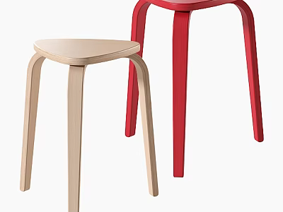 Modern Minimalist Bent Wood Triangle Seat Stool In Two Different Colors For Casual Home Use 3d model