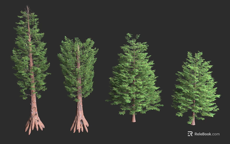 Arbor Trees In Various Forms With Detailed Trunks And Lush Green Canopies 3d model 